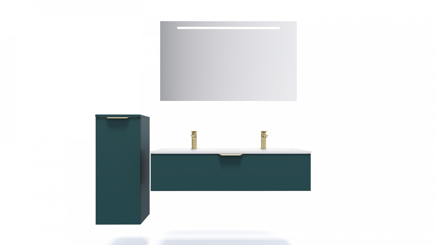 Meuble de salle de bain suspendu double vasque intégrée 120cm 1 tiroir Bleu - Swing