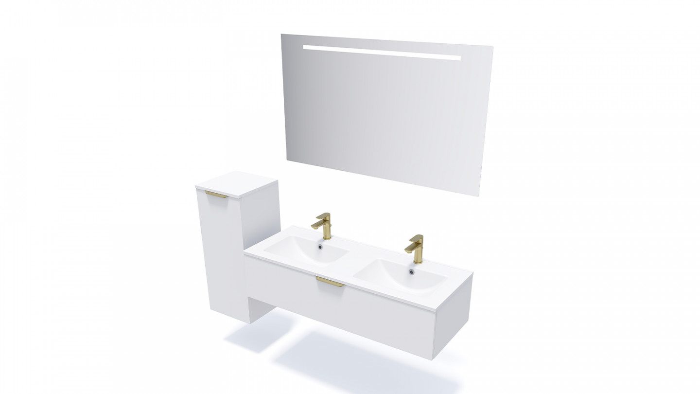 Meuble de salle de bain suspendu double vasque intégrée 120cm 1 tiroir Blanc - Swing