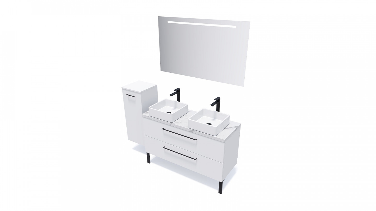 Meuble de salle de bain suspendu 2 vasques à poser 120cm 2 tiroirs Blanc - Osmose