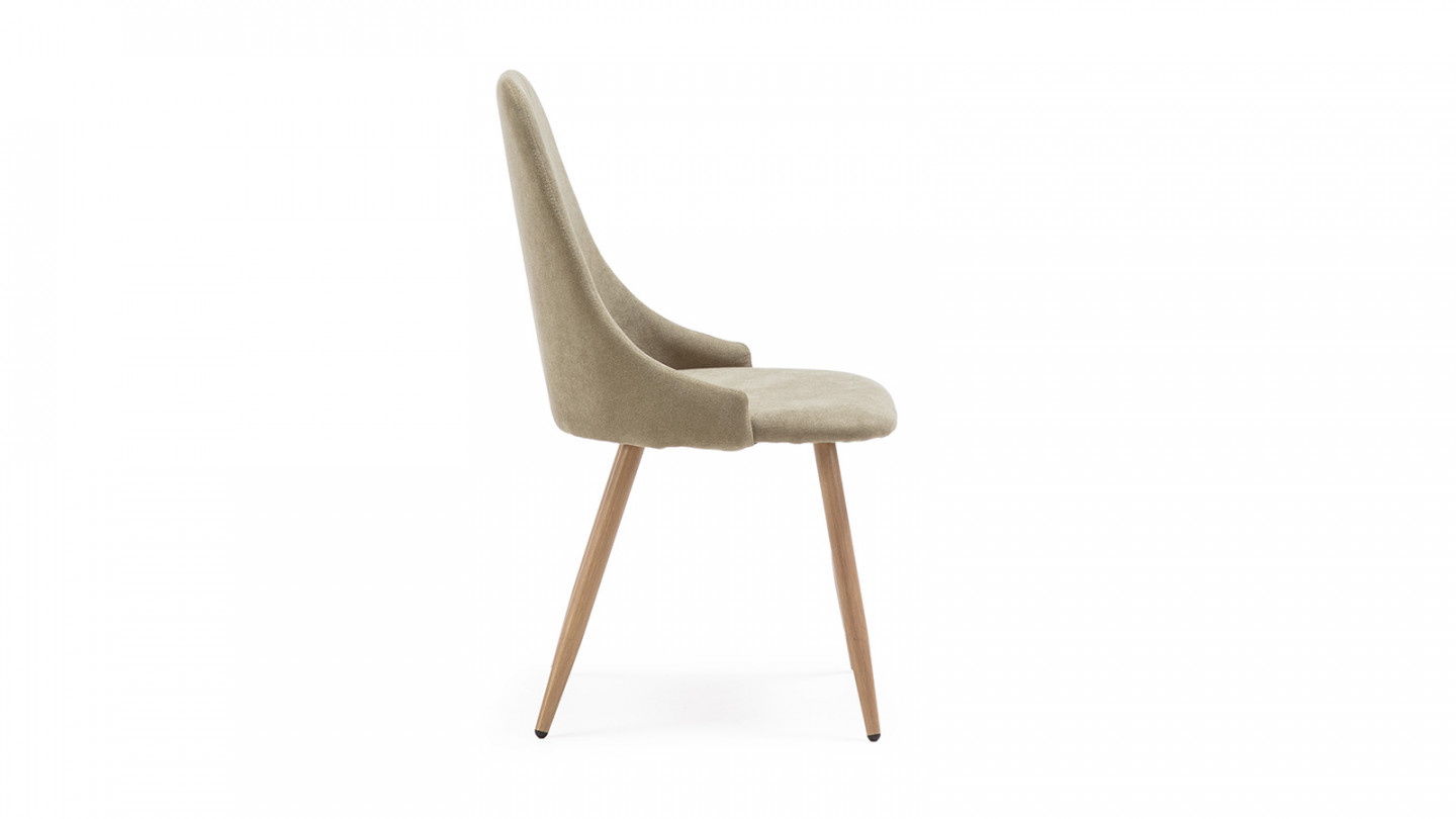 Lot de 4 chaises en tissu vert pâle, piètement métal effet bois - Vicky