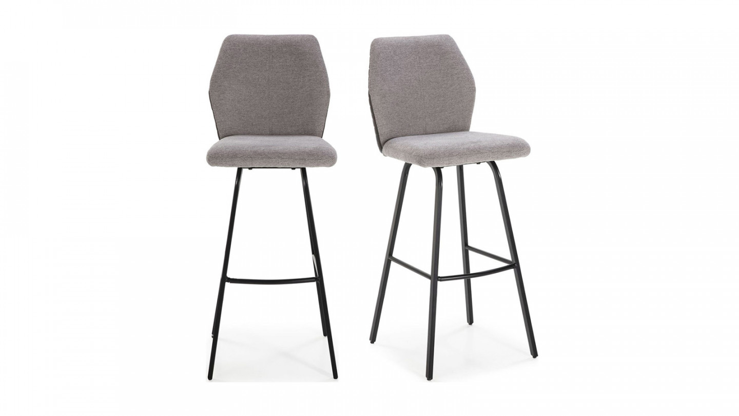 Lot de 2 tabourets de bar en tissu gris clair et simili cuir 75 cm - Garance