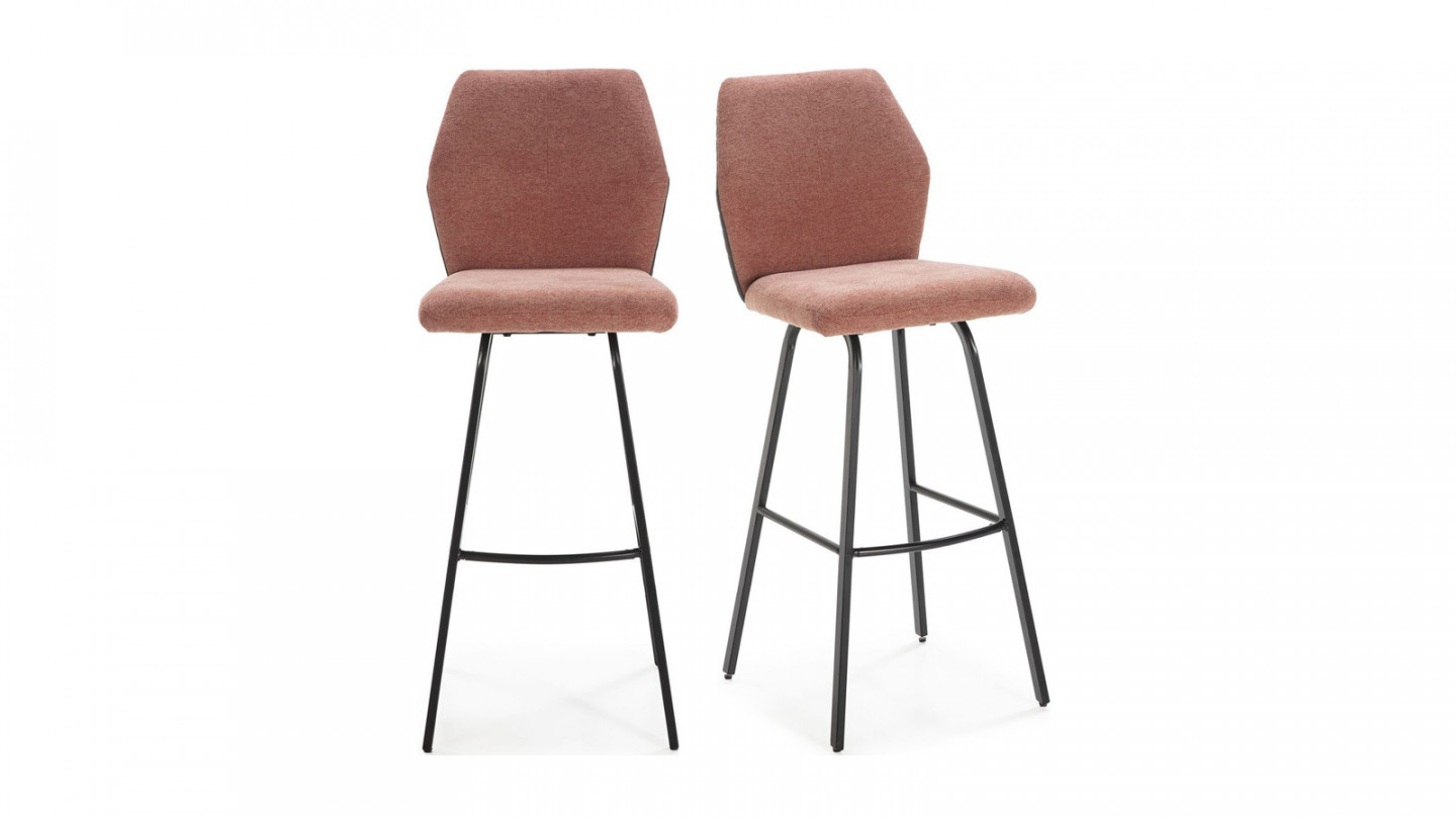 Lot de 2 tabourets de bar en tissu orange corail et simili cuir 75 cm - Garance