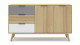 Buffet 2 portes 3 tiroirs en pin massif blanc / gris / effet chêne 140 cm - Eddy