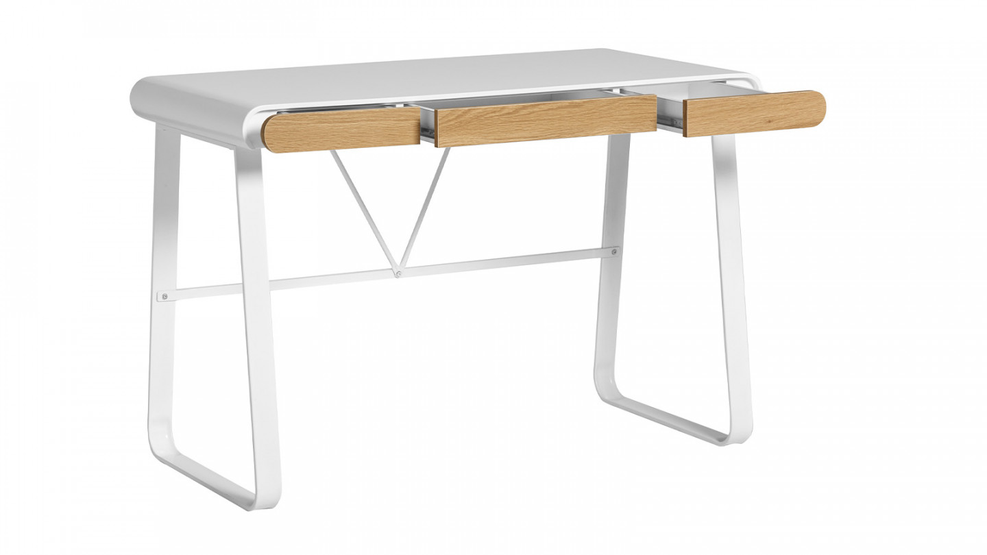 Bureau 3 tiroirs blanc / effet chêne 110 cm - Aya