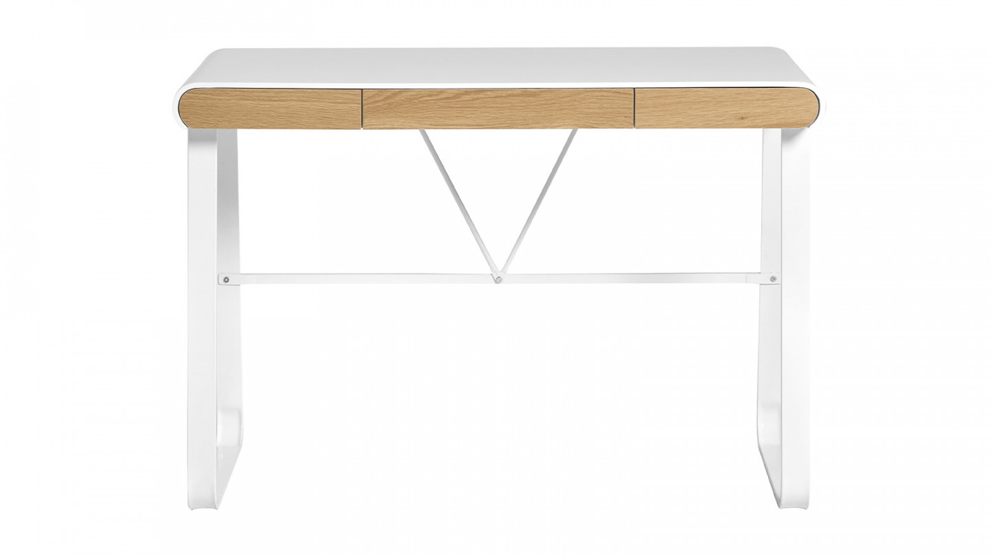 Bureau 3 tiroirs blanc / effet chêne 110 cm - Aya