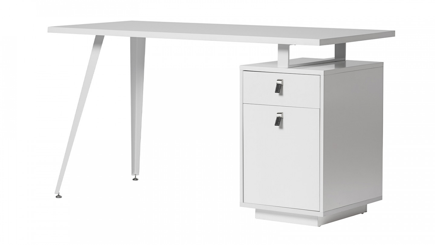 Bureau avec caisson 1 porte 1 tiroir blanc 140 cm- Randy