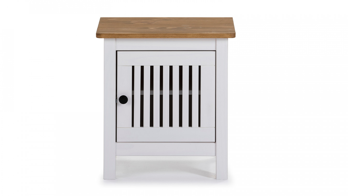 Table de chevet 1 porte en pin massif blanc - Fabia