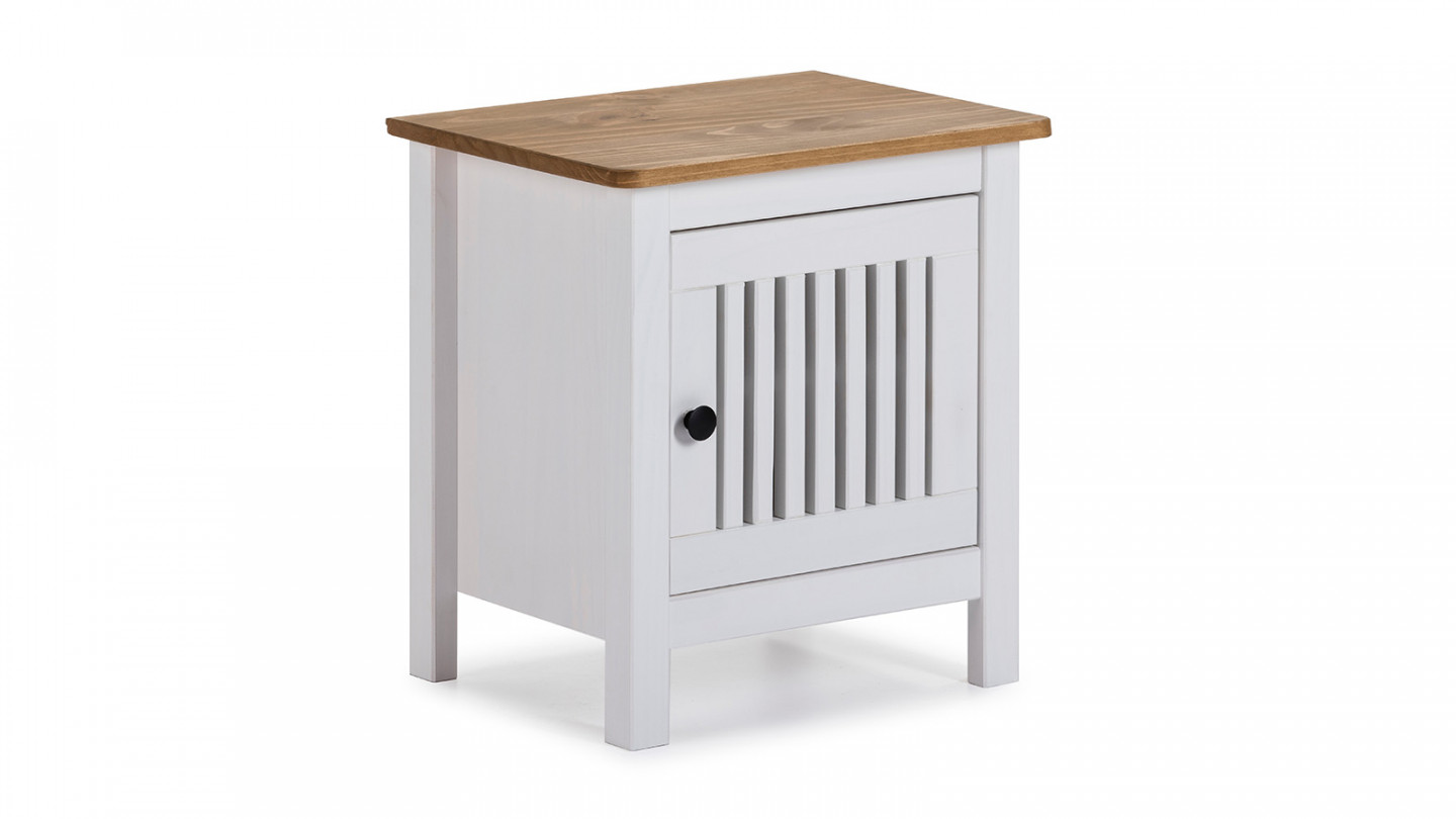 Table de chevet 1 porte en pin massif blanc - Fabia