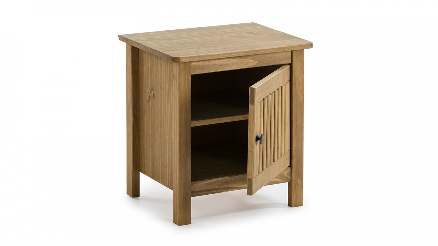 Table de chevet 1 porte en pin massif couleur bois naturel - Fabia