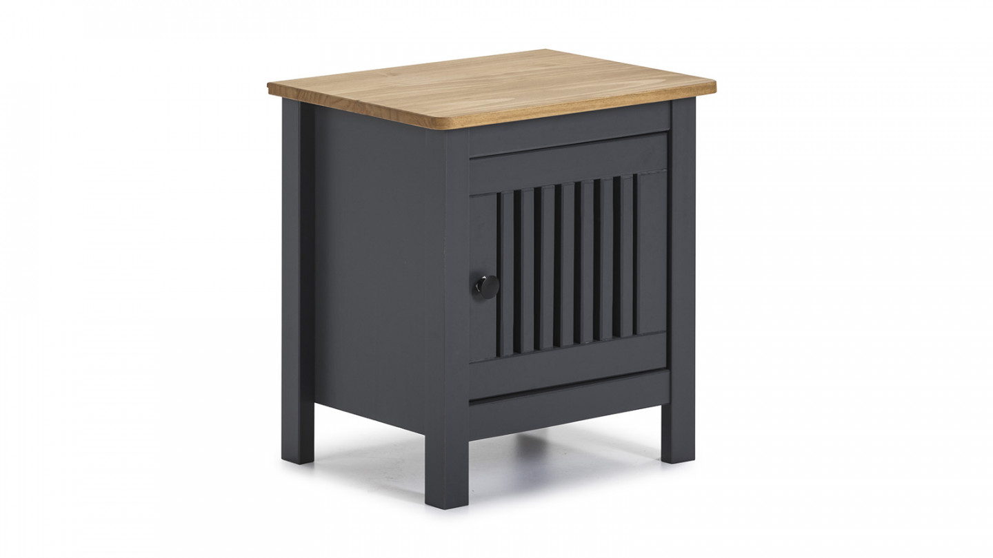 Table de chevet 1 porte en pin massif gris anthracite - Fabia