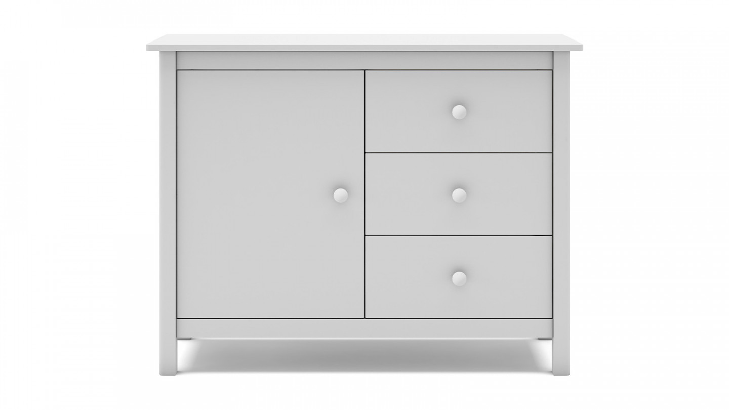 Commode 1 porte 3 tiroirs en pin massif blanc 90 cm - Melvin