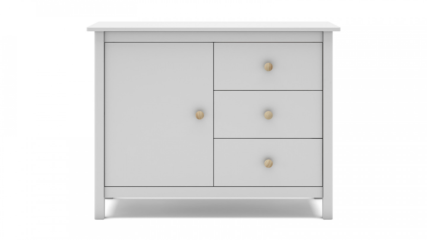 Commode 1 porte 3 tiroirs en pin massif blanc 90 cm - Melvin