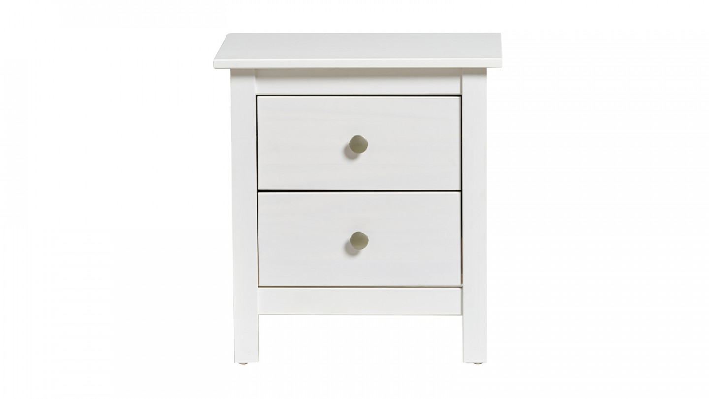 Table de chevet 2 tiroirs en pin massif blanc - Elton