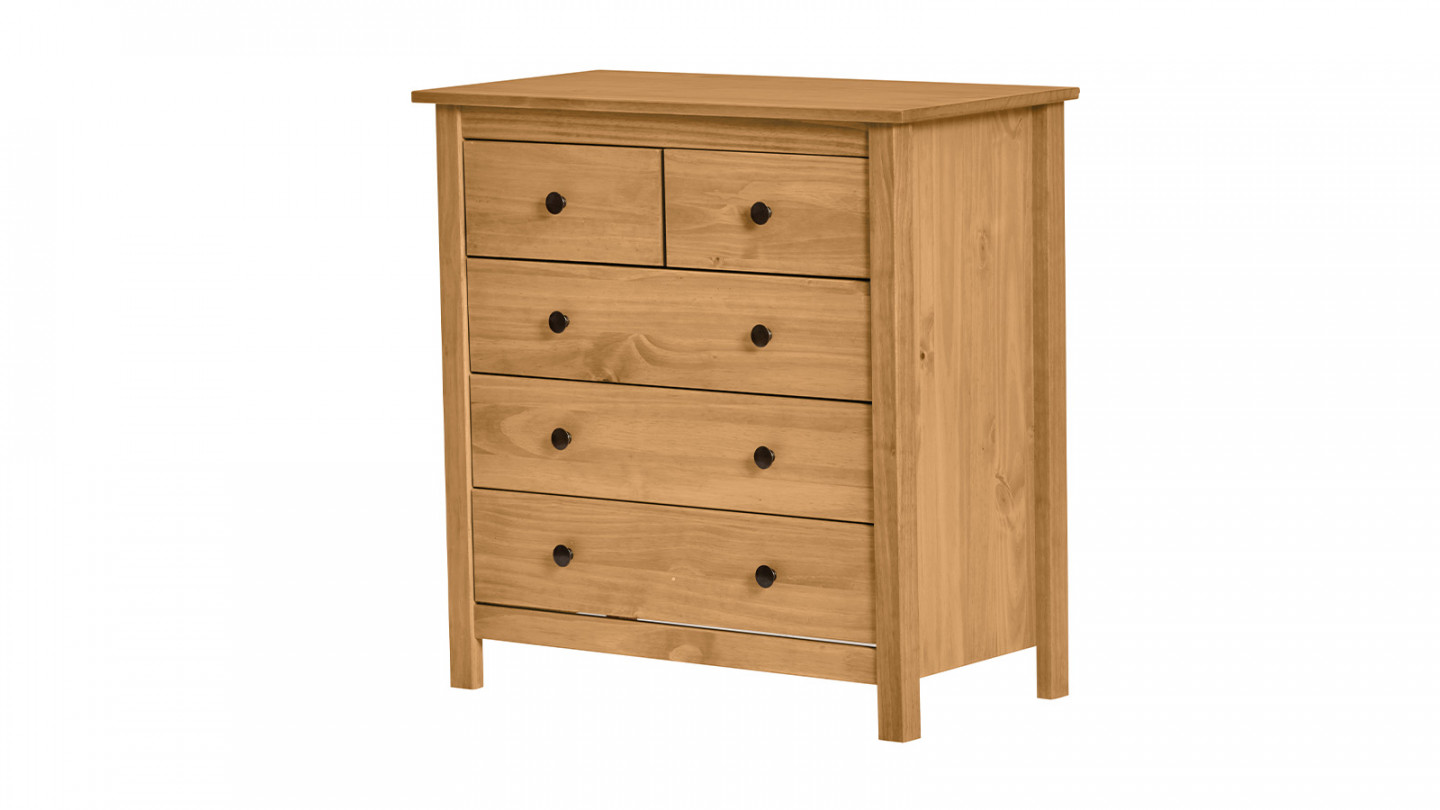 Commode 5 tiroirs en pin massif couleur bois naturel 79 cm - Elton