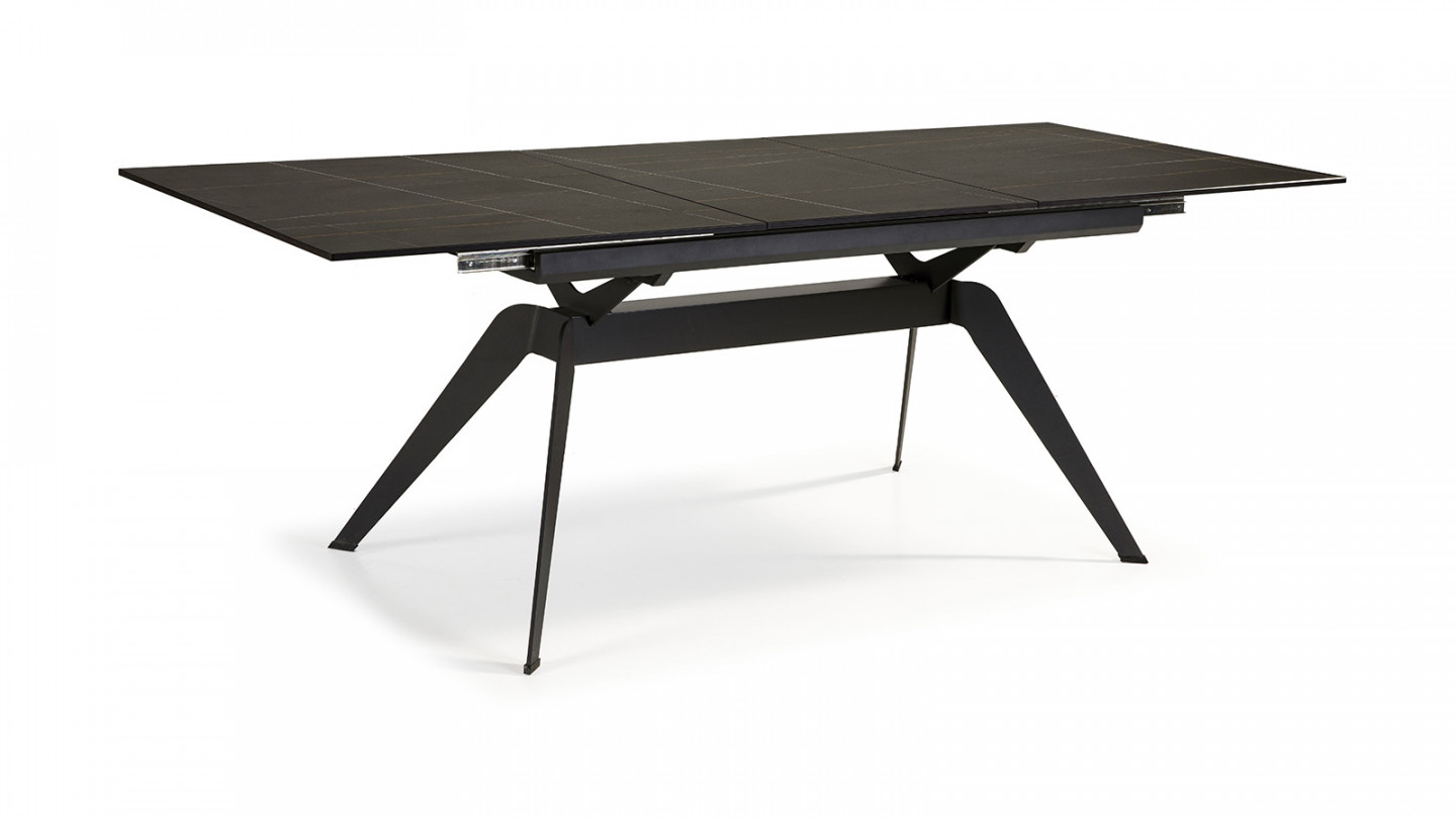 Table à manger rectangulaire extensible en céramique noir / doré 160/220 cm - Lally