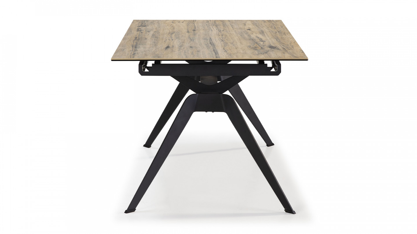 Table à manger rectangulaire extensible en céramique effet bois 160/220 cm - Lally