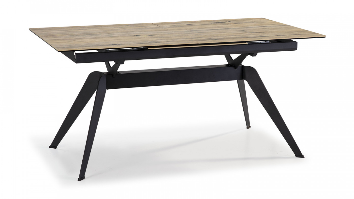 Table à manger rectangulaire extensible en céramique effet bois 160/220 cm - Lally