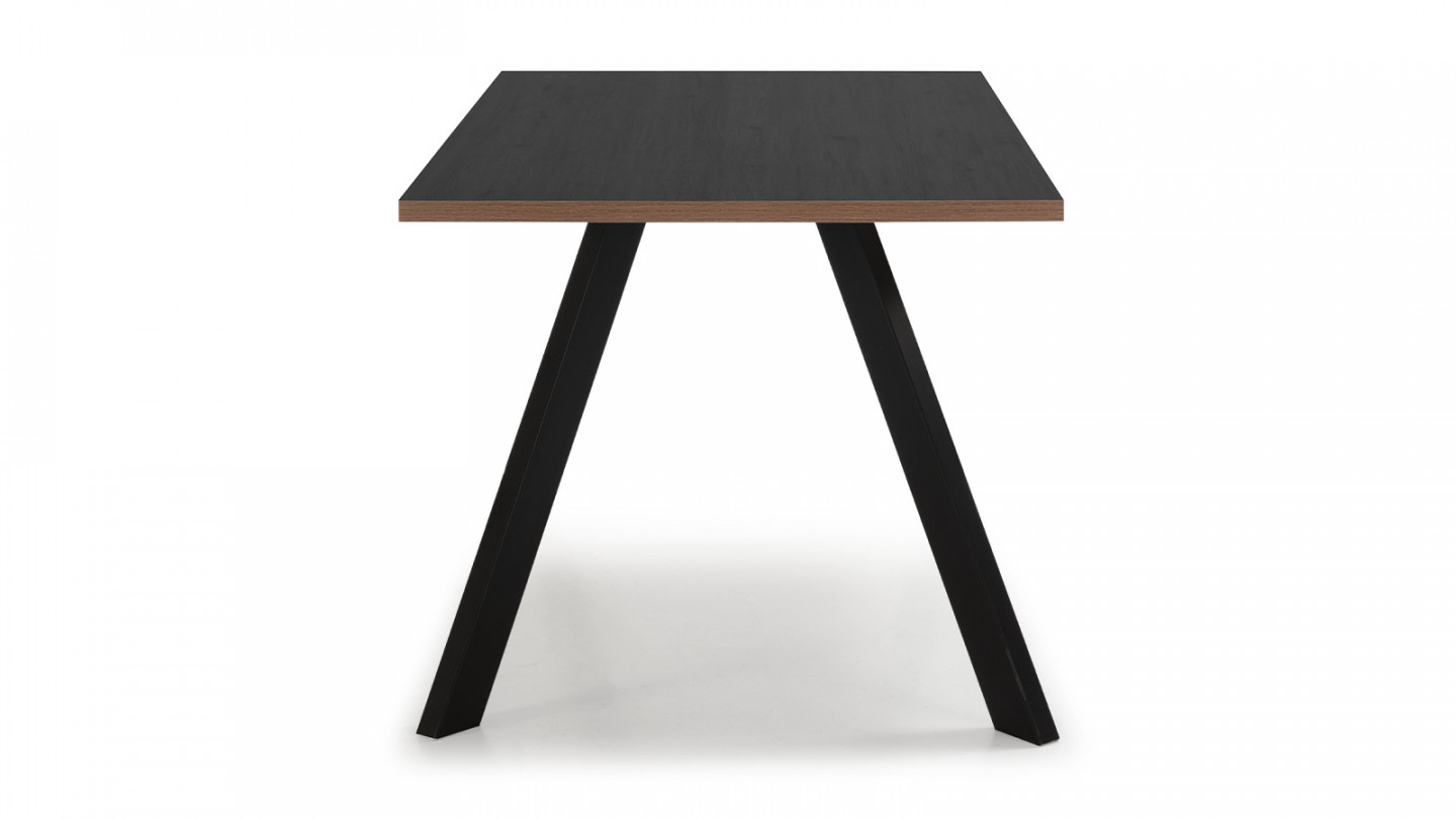 Table à manger rectangulaire effet noyer / bois noir 160 cm - Doly