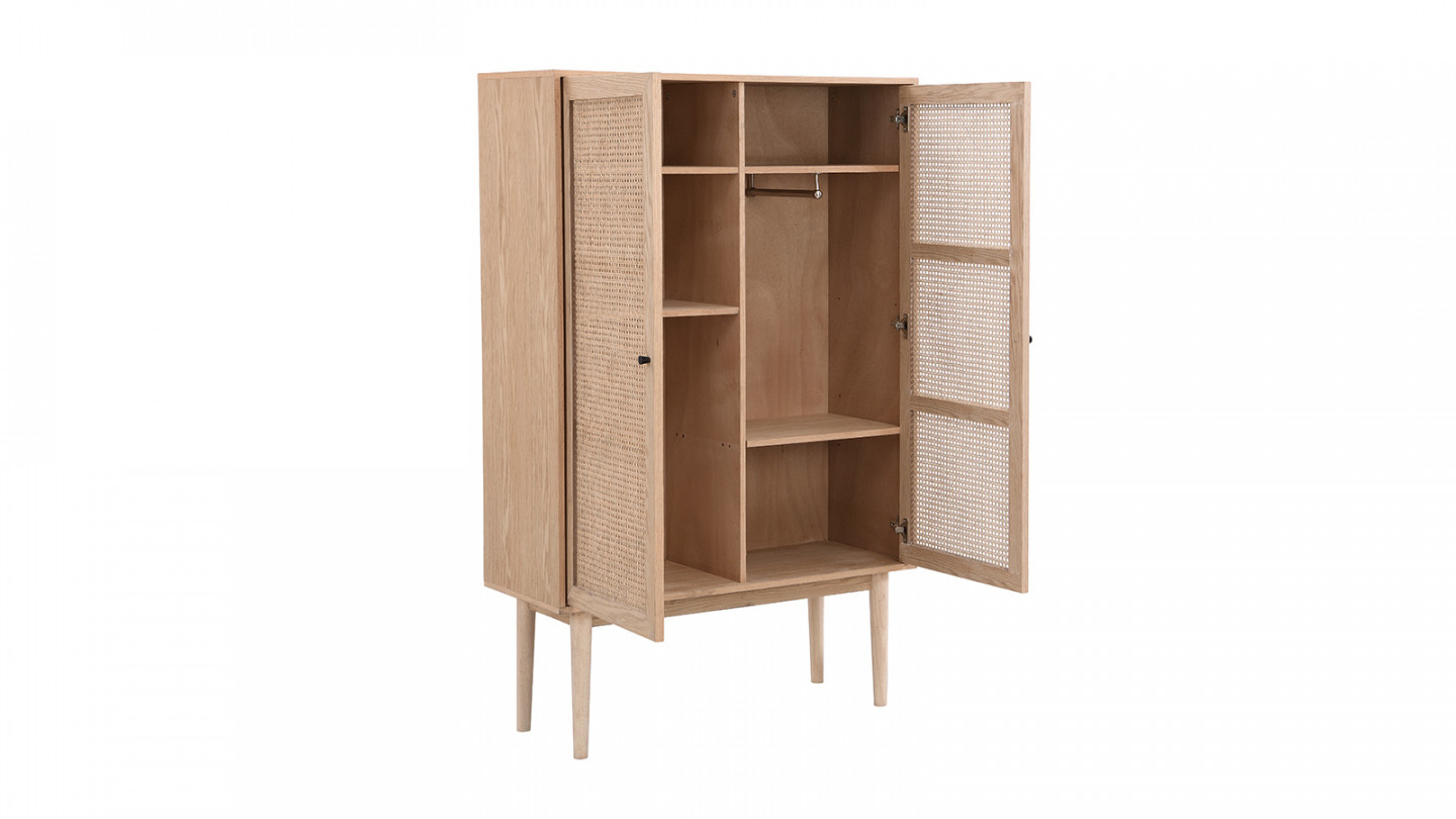 Armoire en cannage naturel et placage chêne 100 cm - Eden