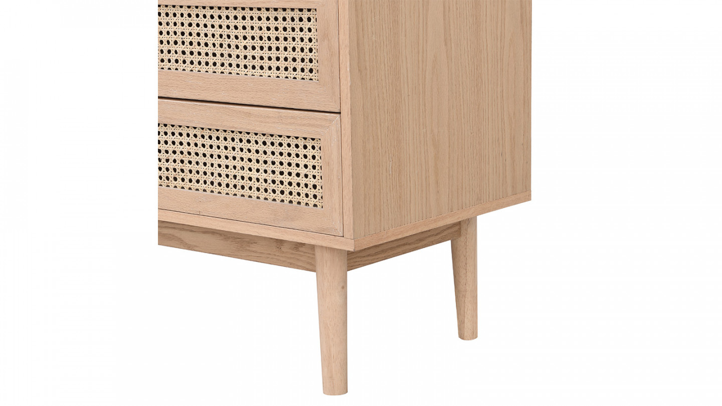 Commode 3 tiroirs en cannage naturel et placage chêne 105 cm - Eden