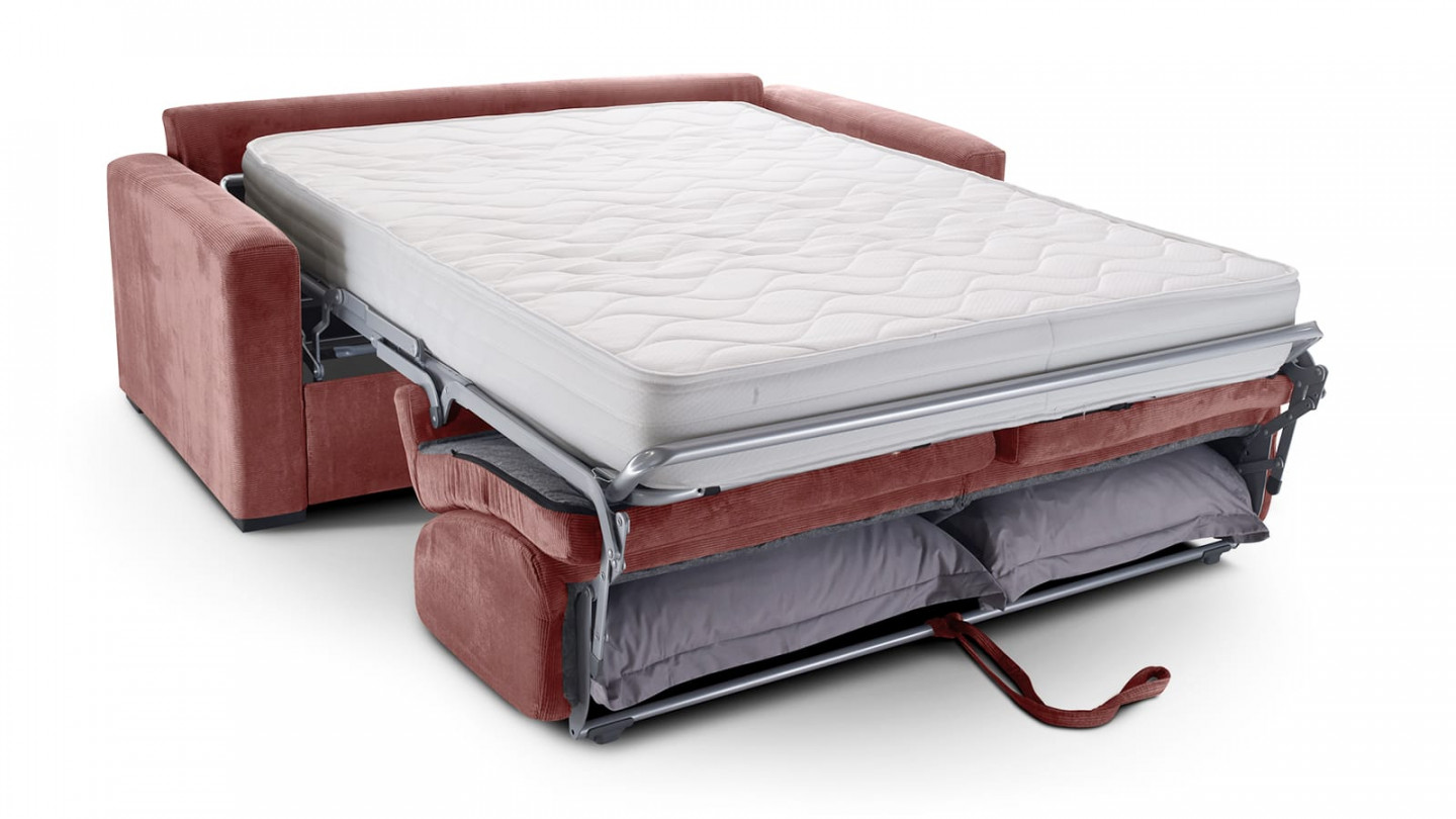 Canapé convertible 3 places en velours côtelé terracotta - collection Anzio Canapé convertible 3 places en velours côtelé terracotta - collection Anzio