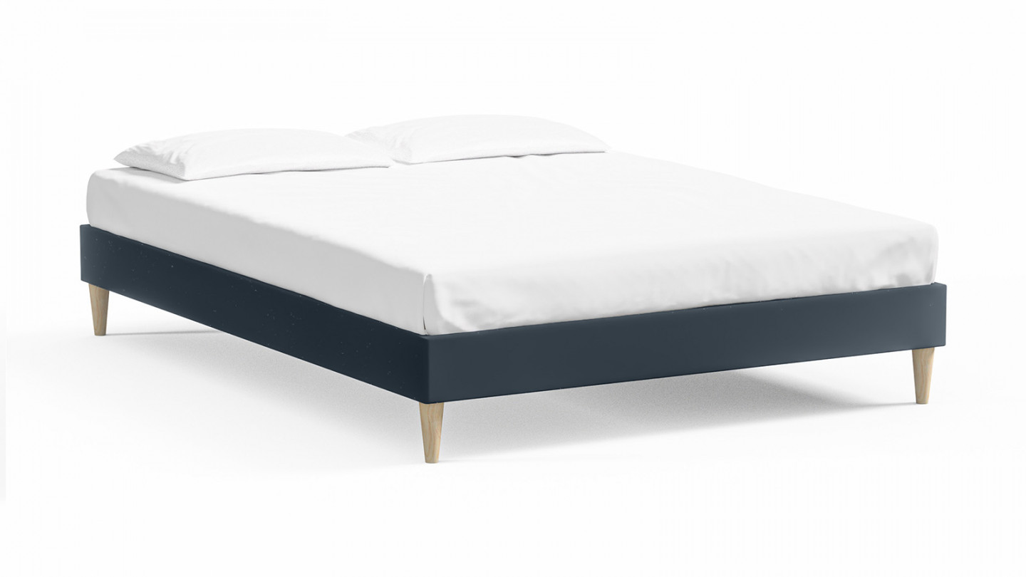 Lit adulte 140x190 en velours bleu nuit - Dina