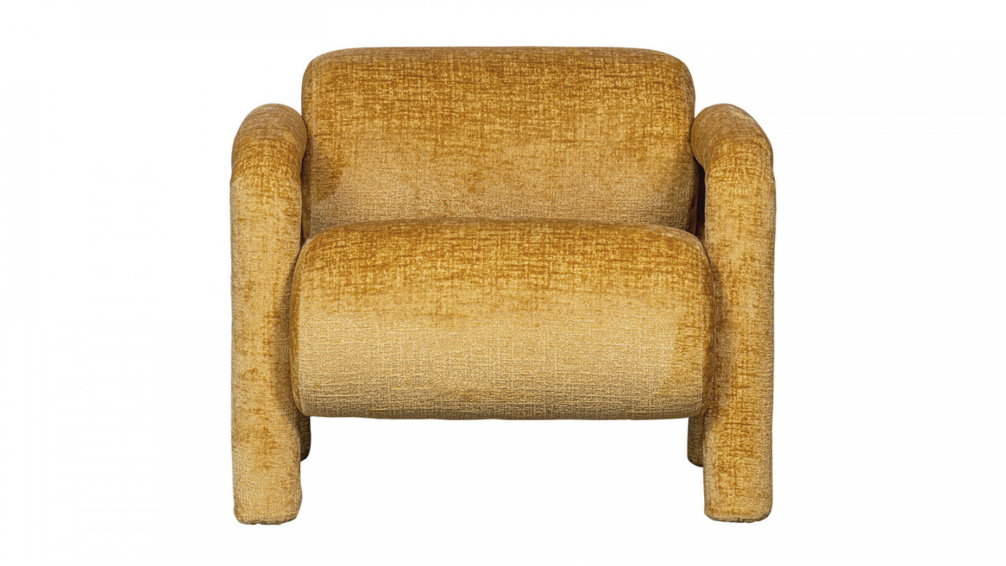 Fauteuil design en tissu chenille jaune - Lenny