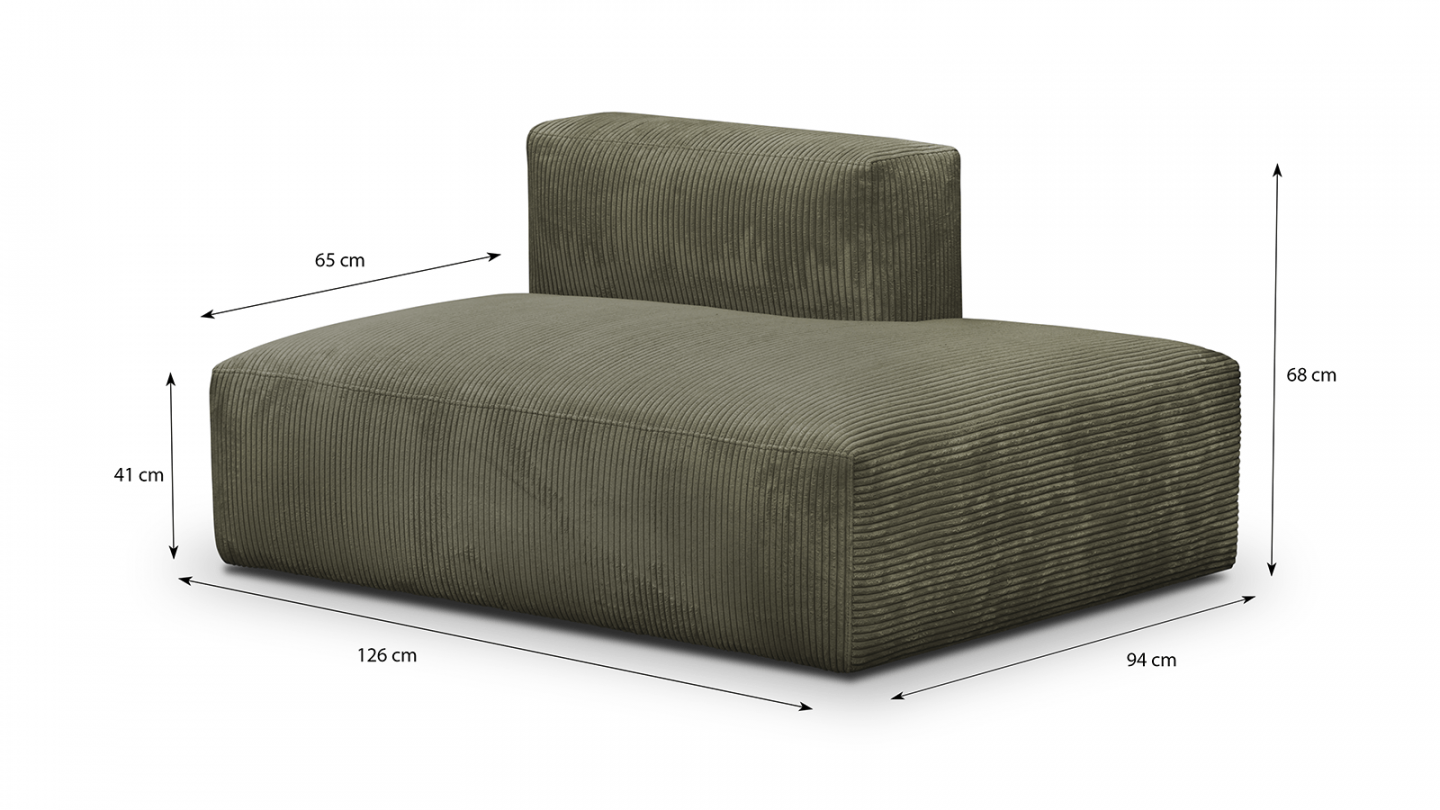 Module d'angle ouvert à droite 2 places en velours côtelé vert kaki - Modulo