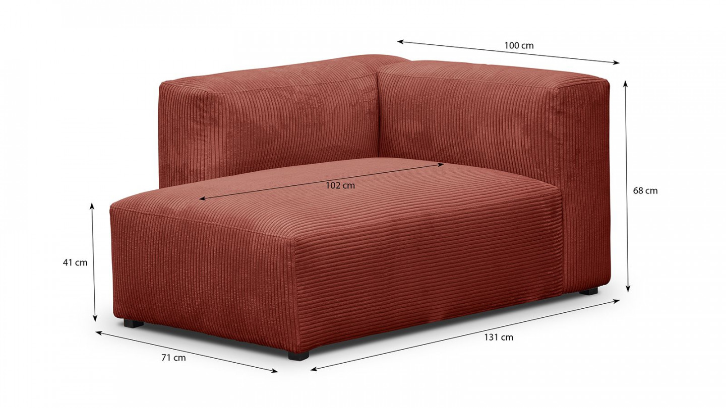 Canapé d'angle à gauche modulable avec méridienne 4 places en velours côtelé rouille - Modulo New