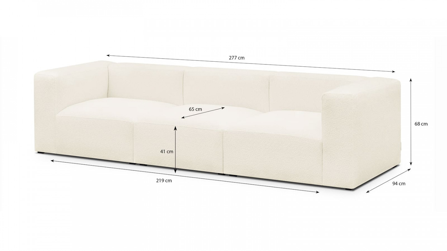 Canapé modulable 4 places en tissu bouclette écru - Modulo