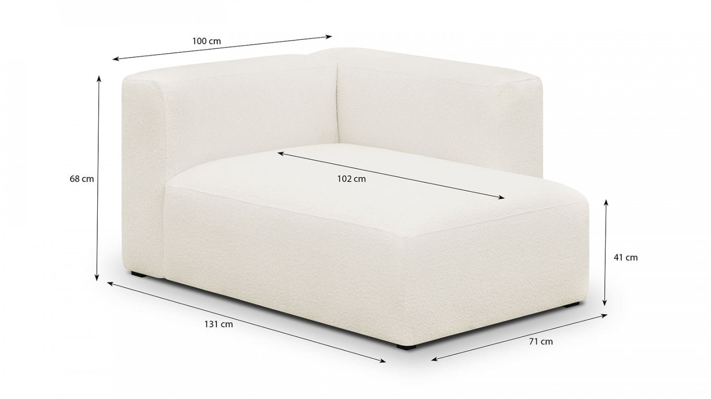 Canapé d'angle à droite modulable avec méridienne 4 places en tissu bouclette écru - Modulo