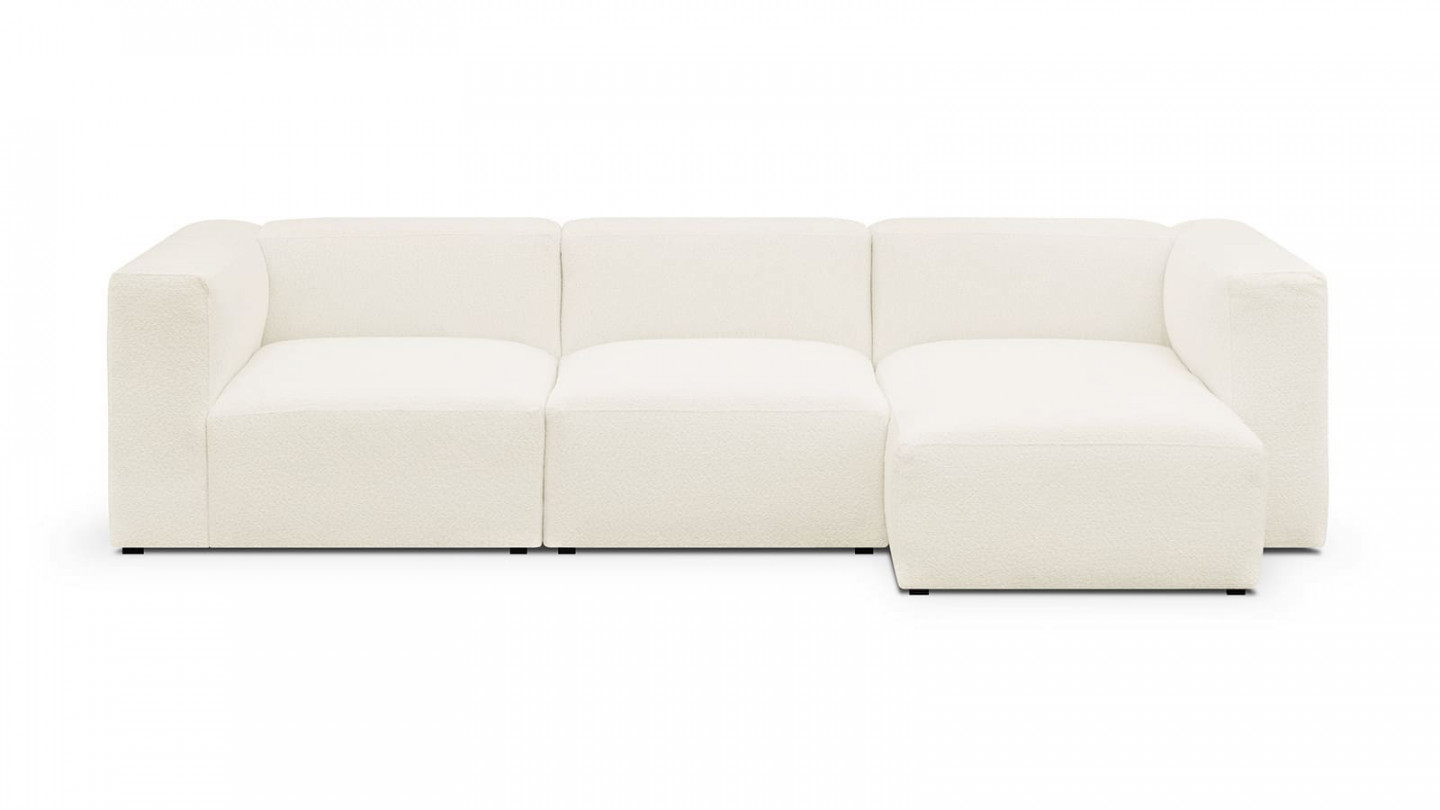 Canapé d'angle à droite modulable avec méridienne 4 places en tissu bouclette écru - Modulo Canapé d'angle à droite modulable avec méridienne 4 places en tissu bouclette écru - Modulo
