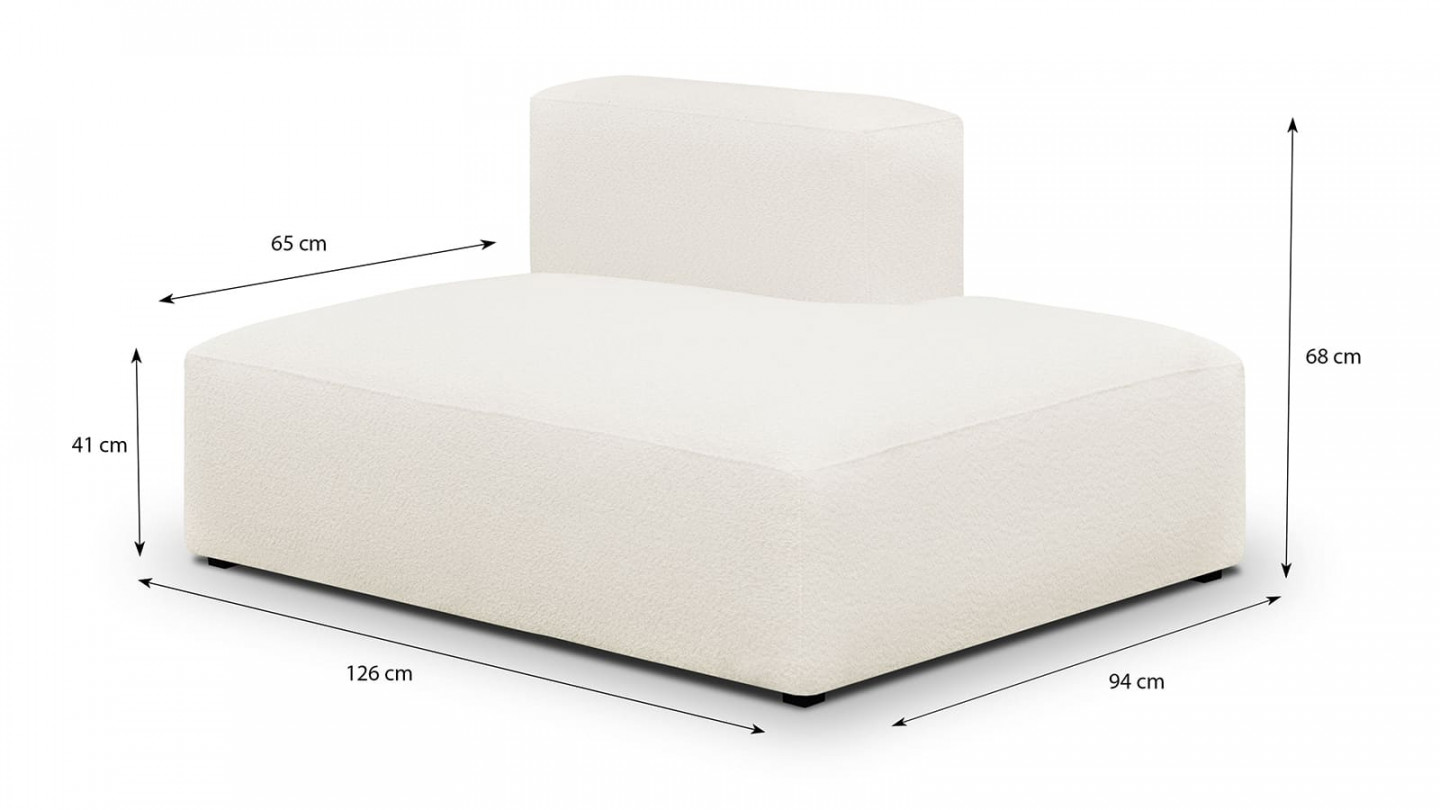 Canapé d'angle à gauche modulable avec méridienne 5 places en tissu bouclette écru - Modulo