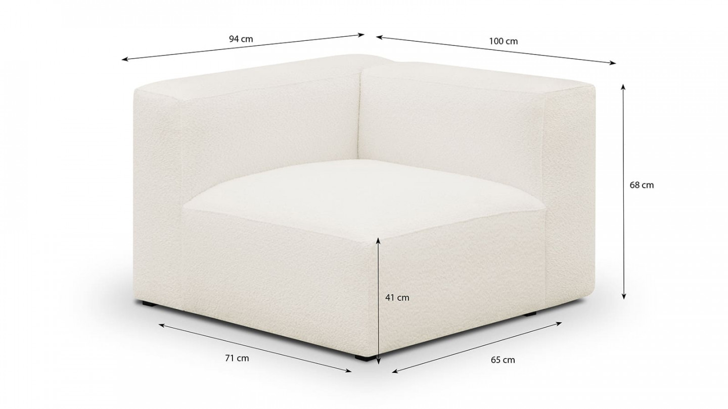 Chauffeuse d'angle à gauche modulable en tissu bouclette écru - Modulo