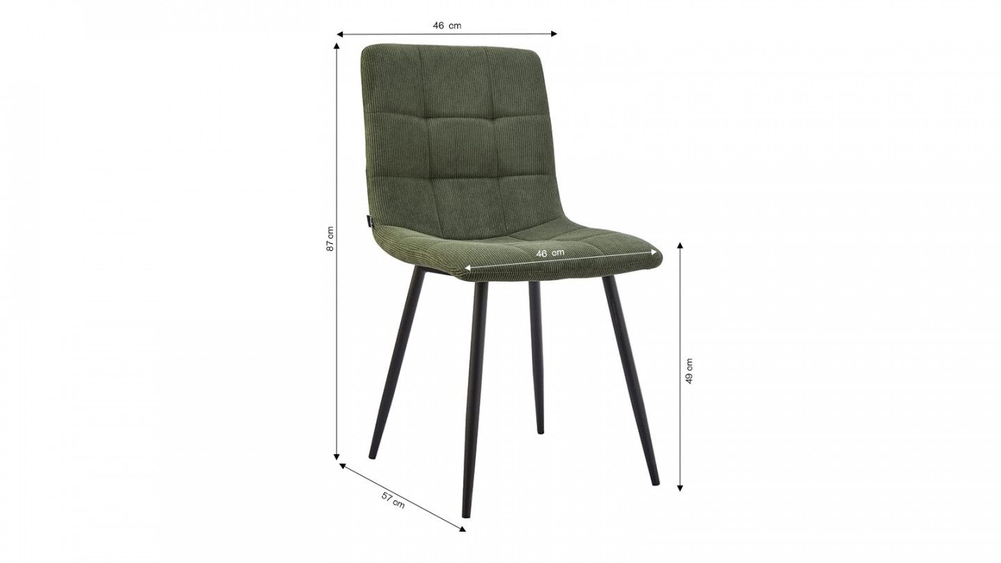 Lot de 2 chaises en velours côtelé vert, piètement noir - Iggy