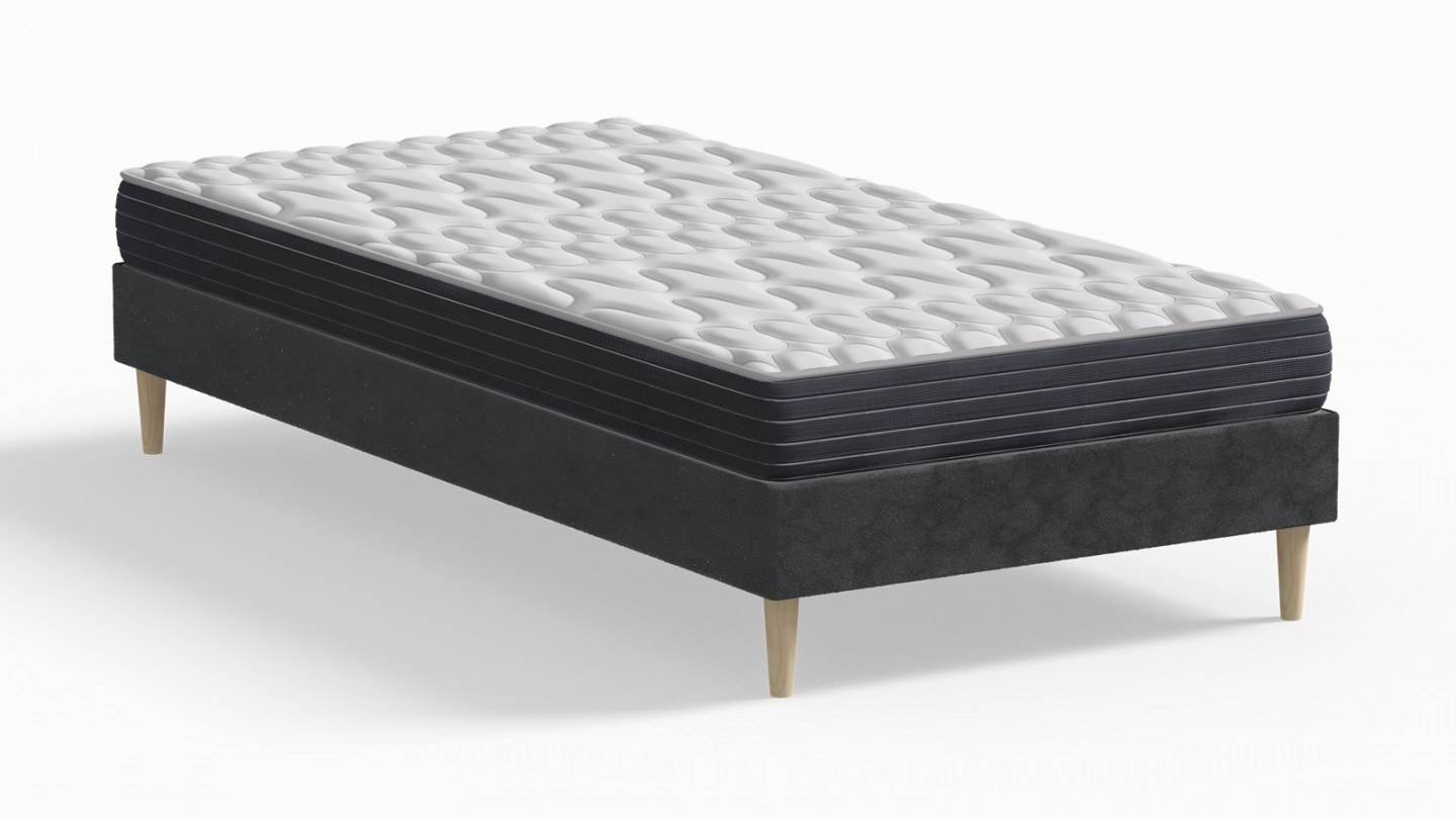 Ensemble lit adulte 90x190 cm en velours gris anthracite Dina + Matelas mémoire de forme Memo HR