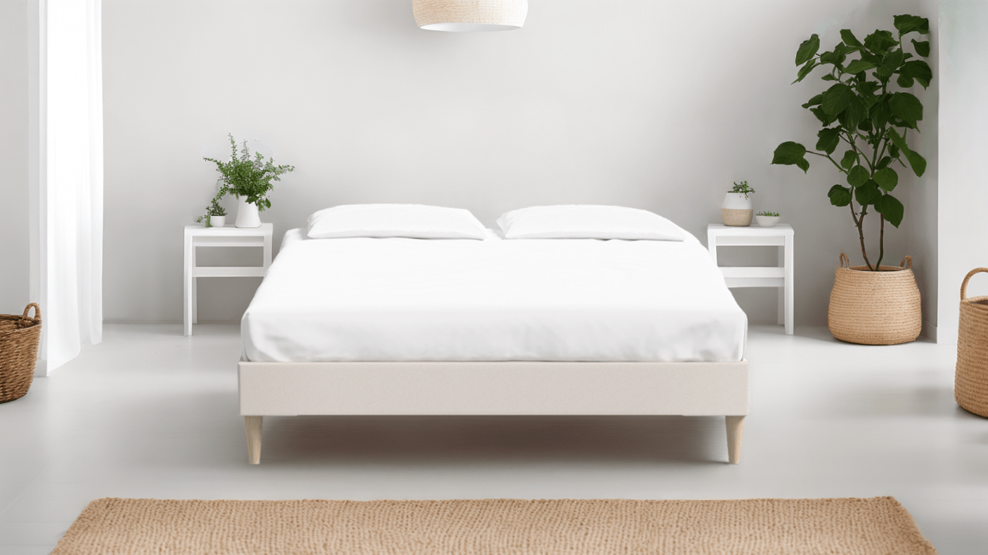 Ensemble lit adulte 90x190 cm en velours beige Dina + Matelas mémoire de forme Memo HR