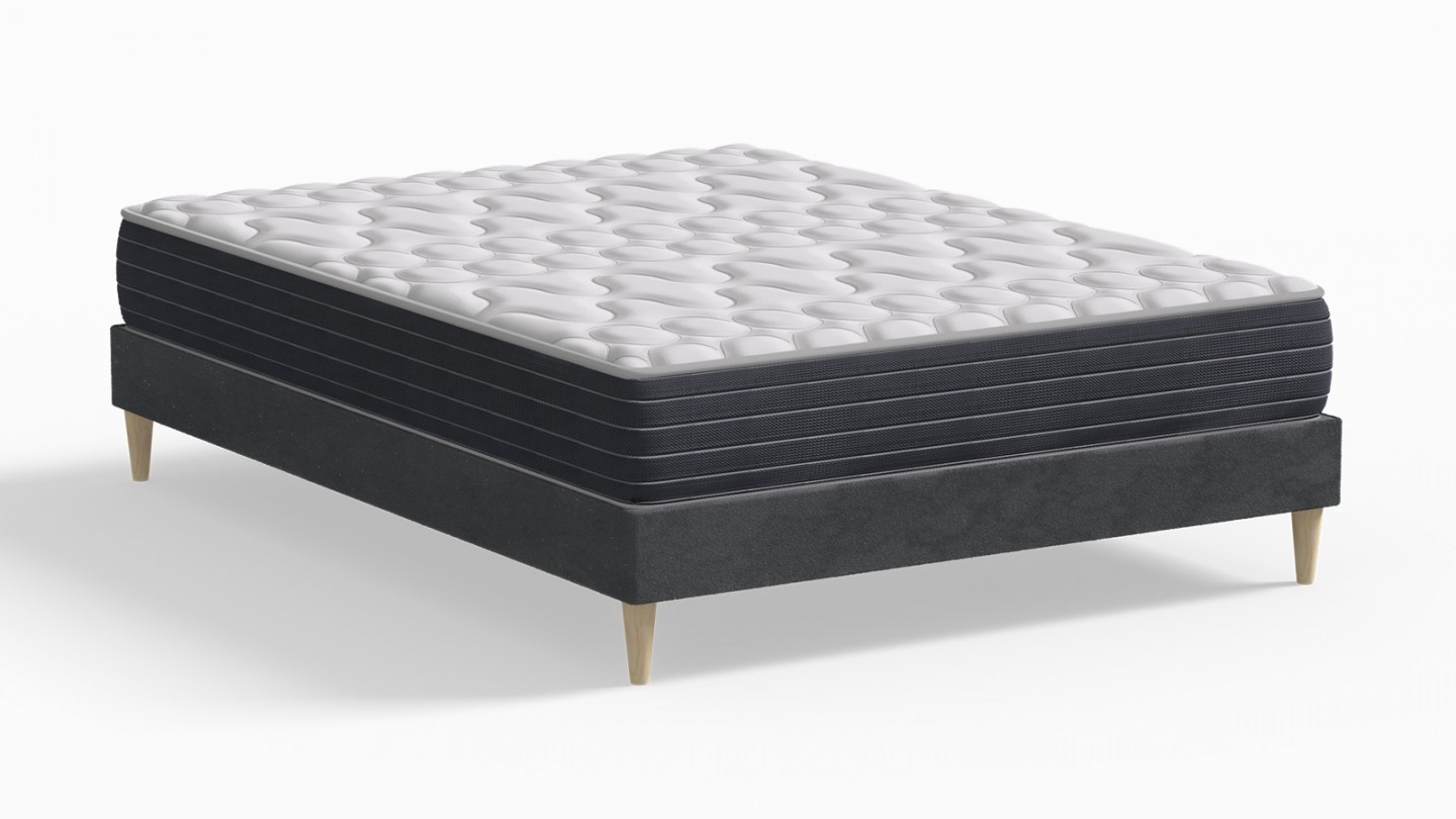 Ensemble lit adulte 160x200 cm en velours gris anthracite Dina + Matelas mémoire de forme Memo HR