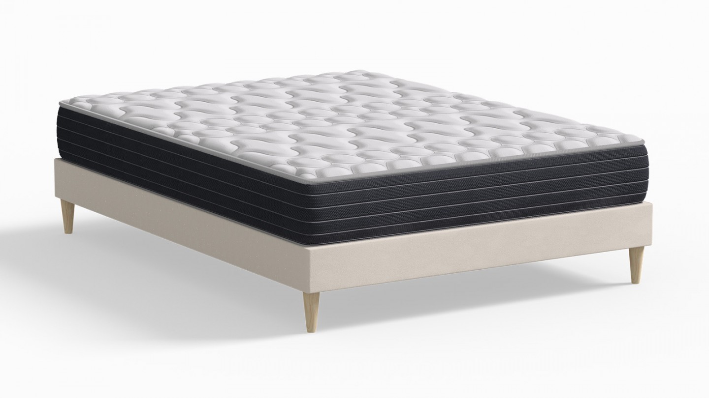 Ensemble lit adulte 140x190 cm en velours beige Dina + Matelas mémoire de forme Memo HR