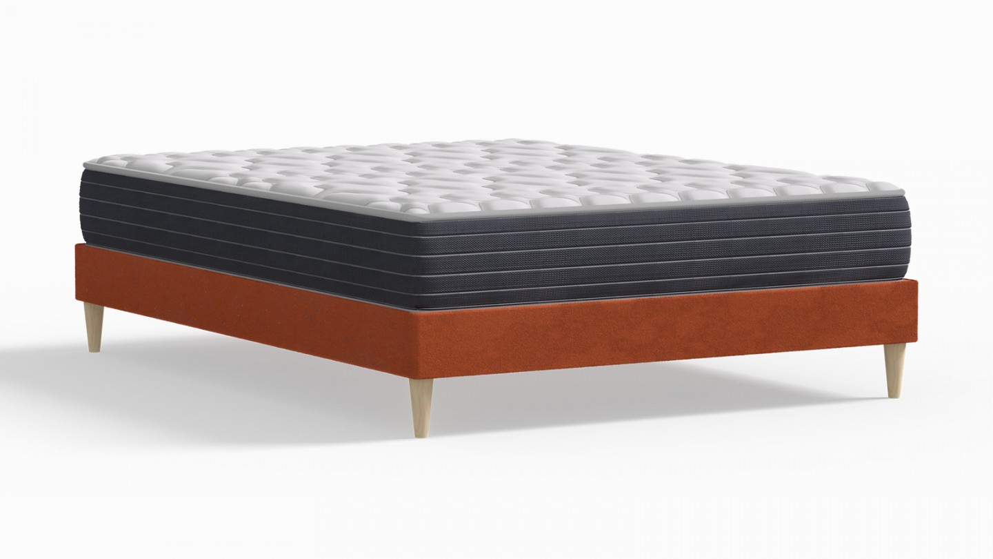 Ensemble lit adulte 140x190 cm en velours rouille Dina + Matelas mémoire de forme Memo HR