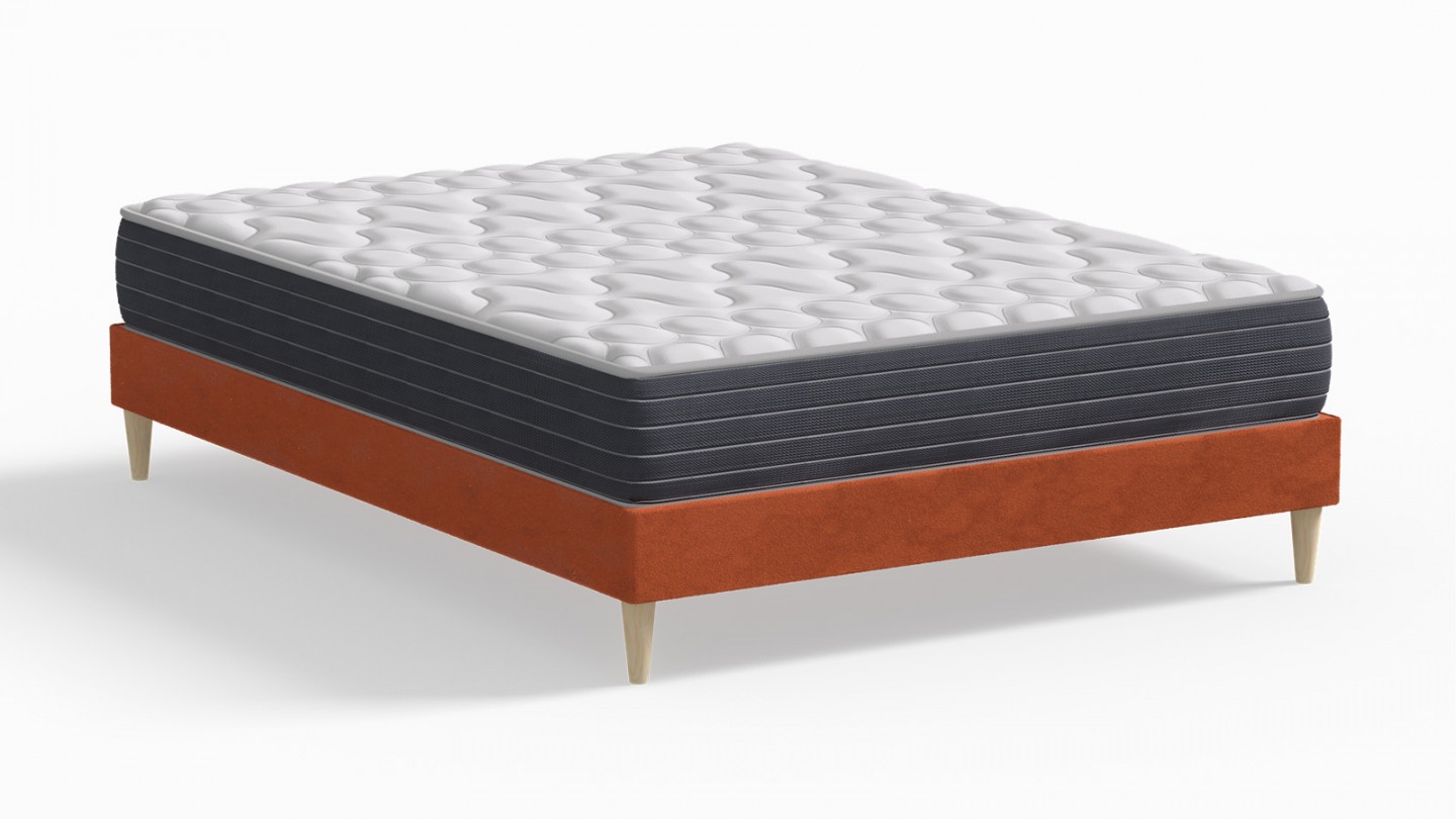 Ensemble lit adulte 140x190 cm en velours rouille Dina + Matelas mémoire de forme Memo HR