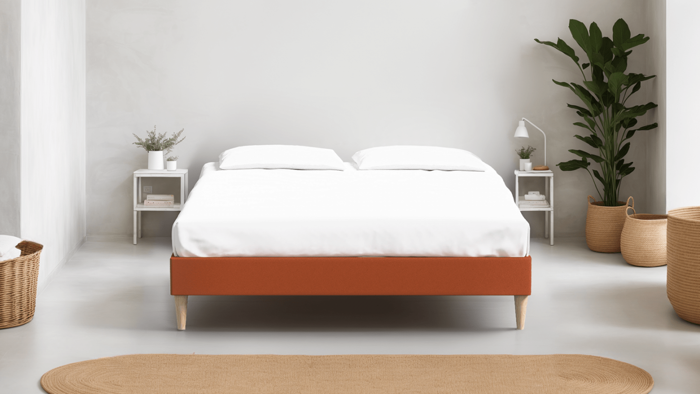 Ensemble lit adulte 160x200 cm en velours rouille Dina + Matelas mémoire de forme Memo HR