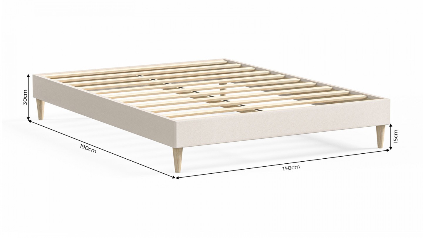 Ensemble lit adulte 140x190 cm en velours beige Dina + Matelas mémoire de forme Memo HR