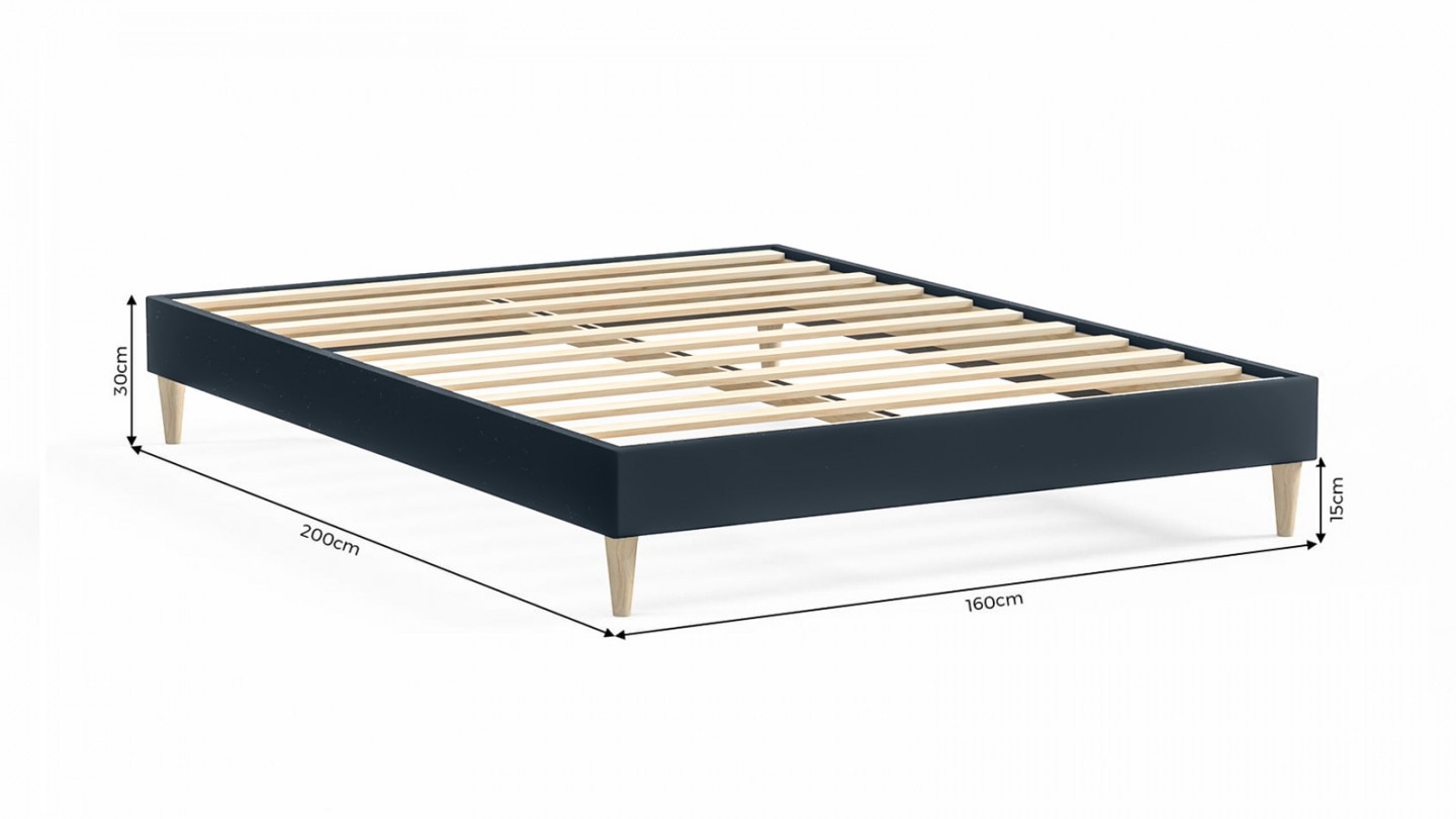 Ensemble lit adulte 160x200 cm en velours bleu nuit Dina + Matelas mémoire de forme Memo HR