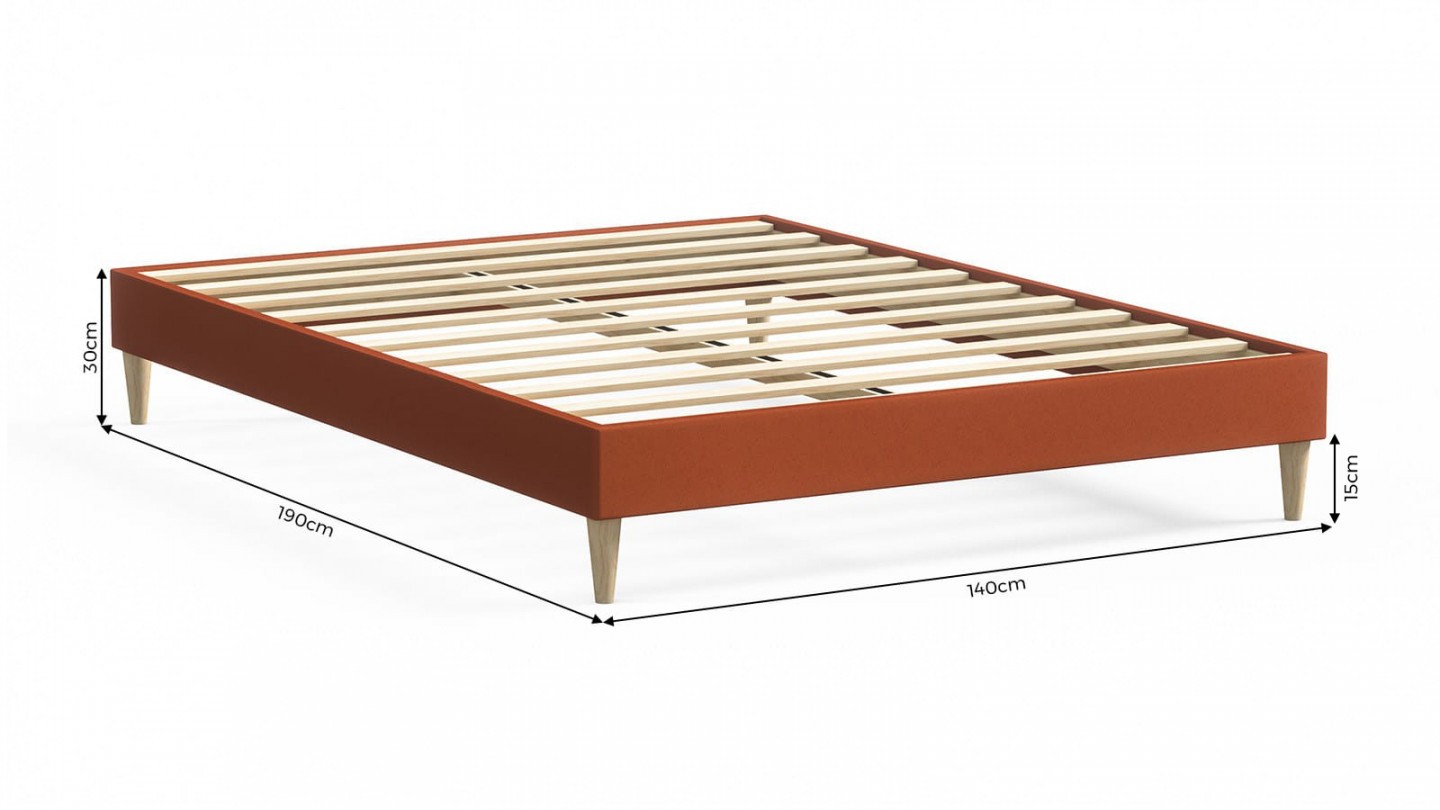 Ensemble lit adulte 140x190 cm en velours rouille Dina + Matelas mémoire de forme Memo HR