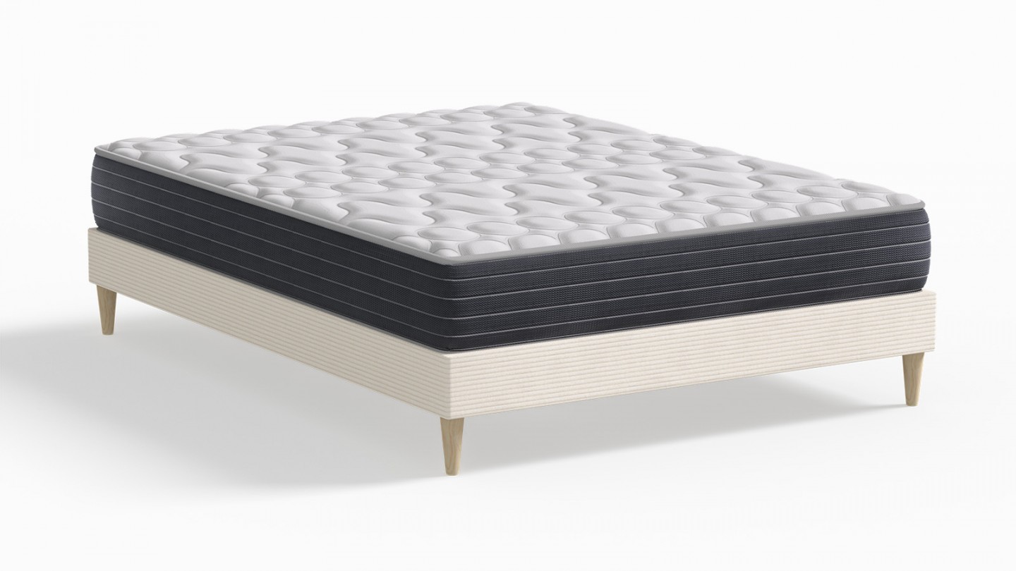 Ensemble lit adulte 160x200 cm en velours côtelé beige Dina + Matelas mémoire de forme Memo HR