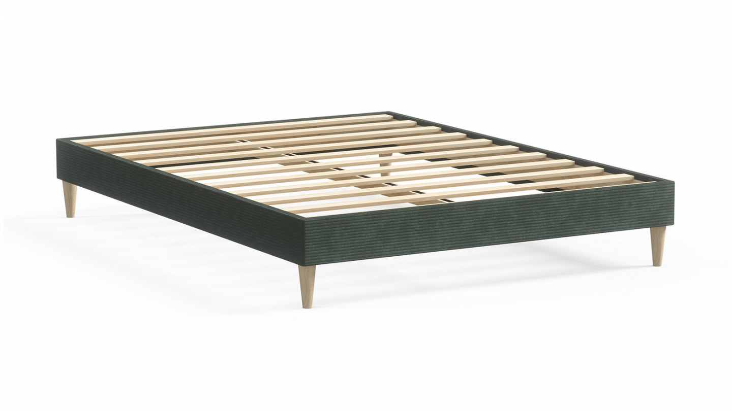 Ensemble lit adulte 180x200 cm en velours côtelé vert Dina + Matelas mémoire de forme Memo HR