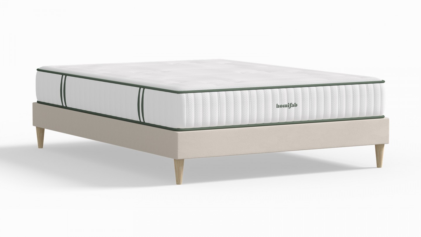 Ensemble lit adulte 180x200 cm en velours beige Dina + Matelas Latex naturel et ressorts ensachés