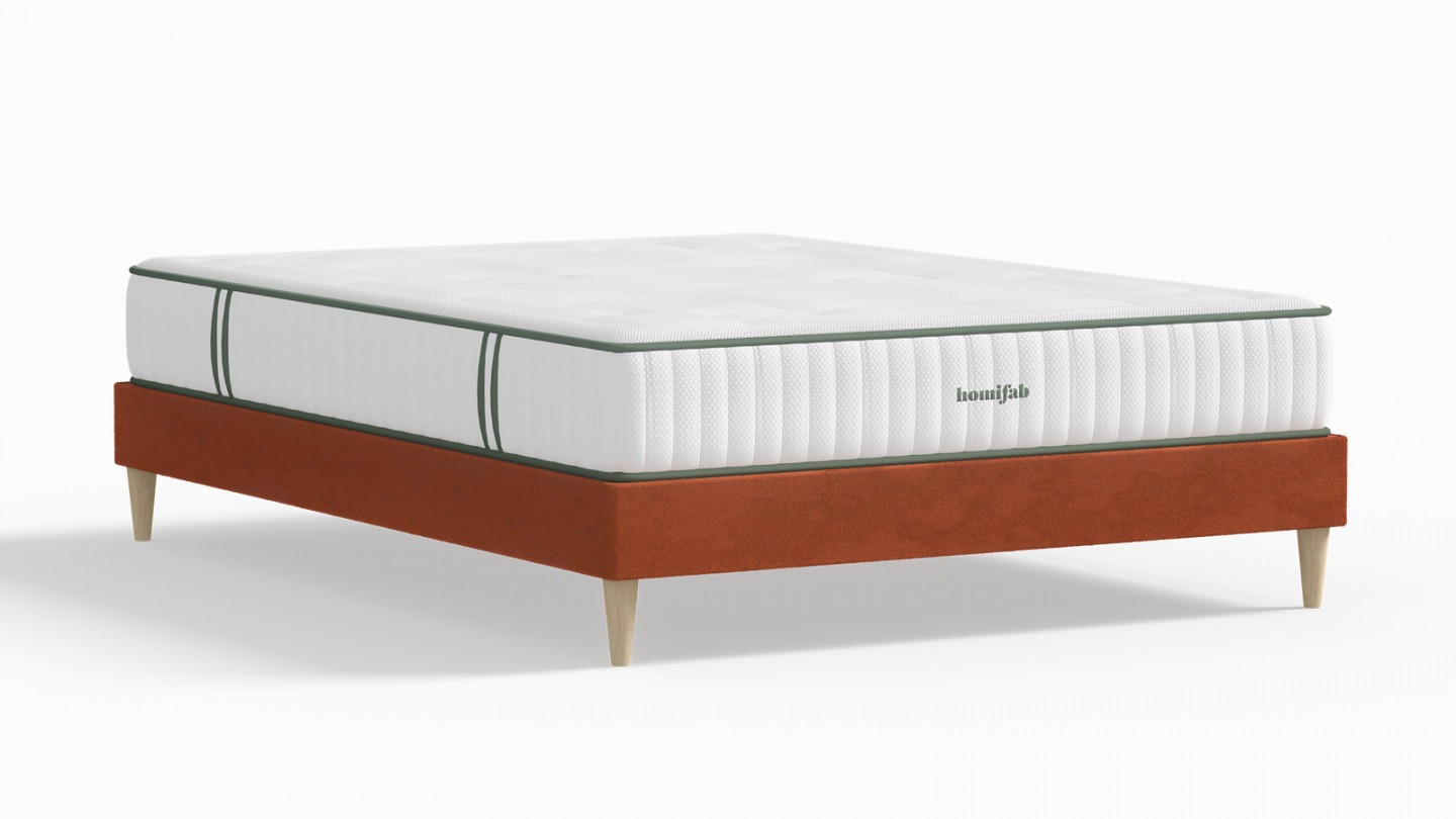 Ensemble lit adulte 180x200 cm en velours rouille Dina + Matelas Latex naturel et ressorts ensachés