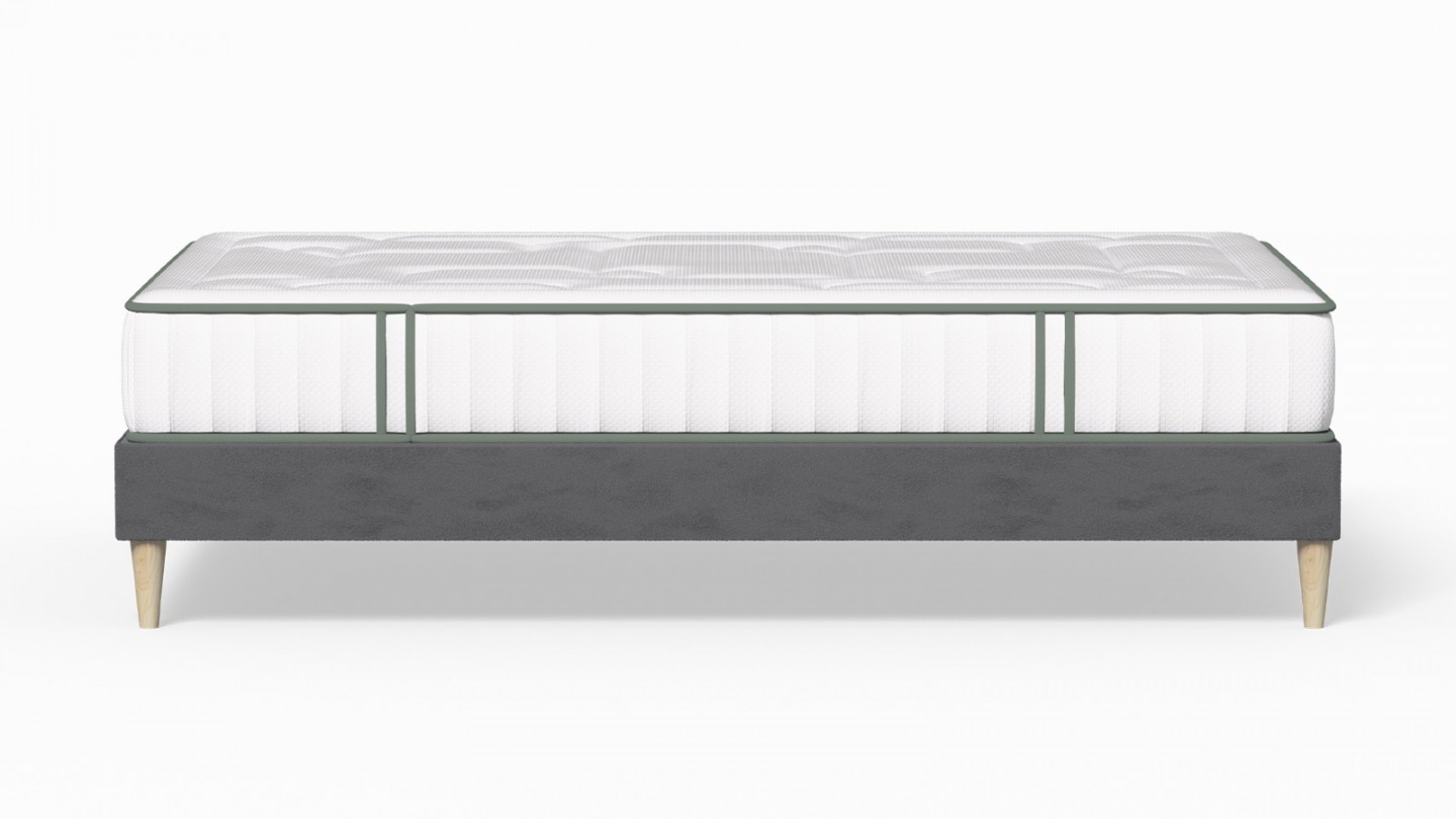 Ensemble lit adulte 160x200 cm en velours gris anthracite Dina + Matelas Latex naturel Latex Luxury